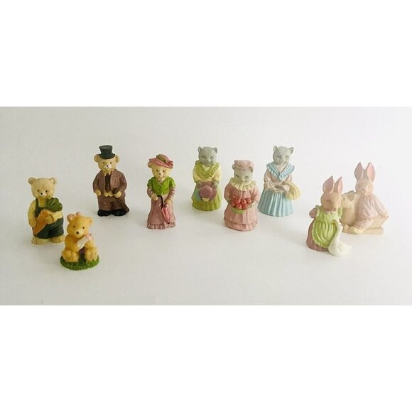 Lot of 9 Vintage J.C. Figurines Cats Bears Rabbits Resin Signed 1991 Bunny JC - Picture 2 of 9